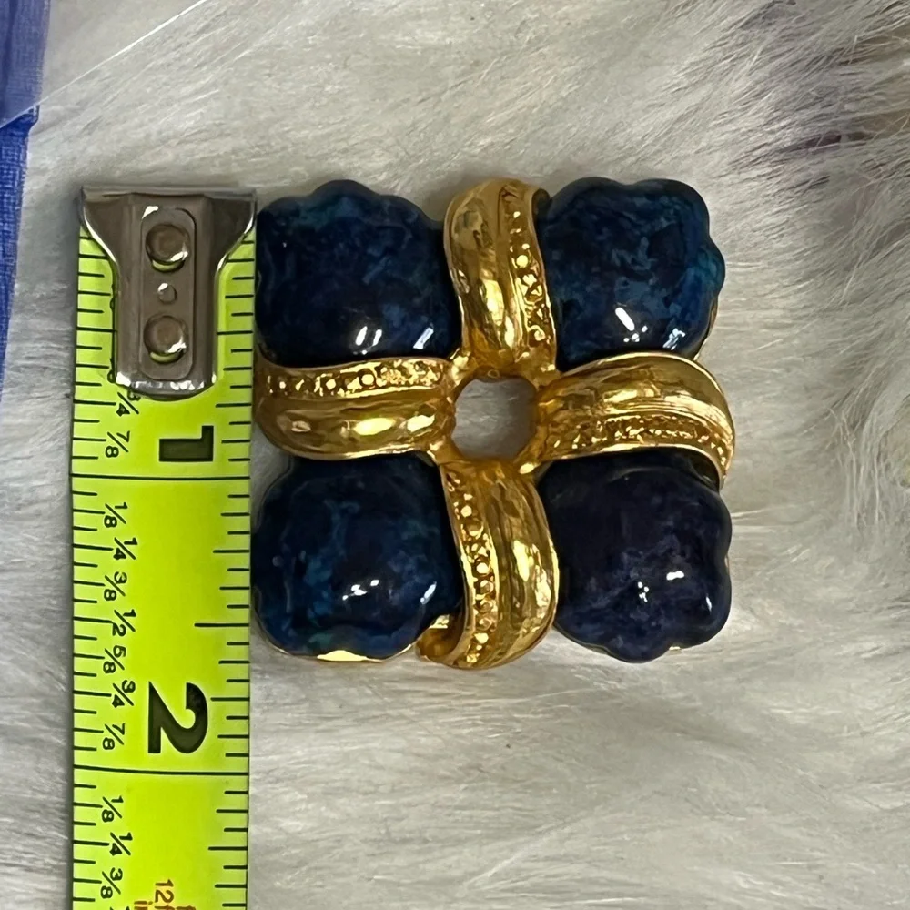 Gold Blue Enamel Brooch - Picture 6 of 6